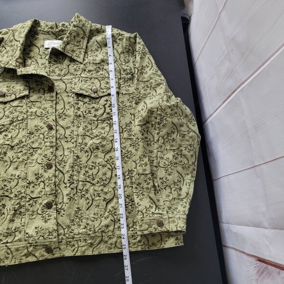 CJ Banks Green Embroidered Button-down Jacket, Shacket, Women’s 1X, 100% Cotton - Picture 8 of 8